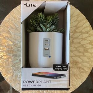 iHome White USB Charger with Green Succulent